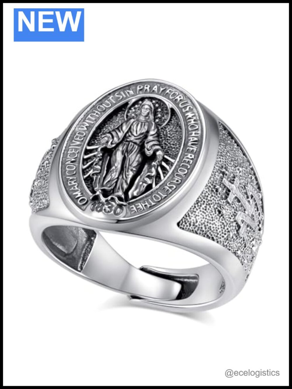 S925 Sterling Silver Virgin Mary Adjustable Ring Religious Christian Gift